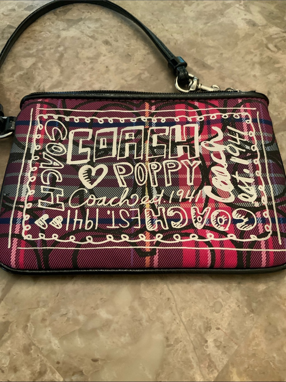 Coach Poppy Pink Plaid Graphic Wristlet GUC - Picture 7 of 15